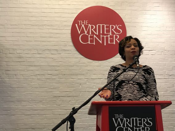 Poet Canden Webb performs at a Writer’s Center Open Mic event.